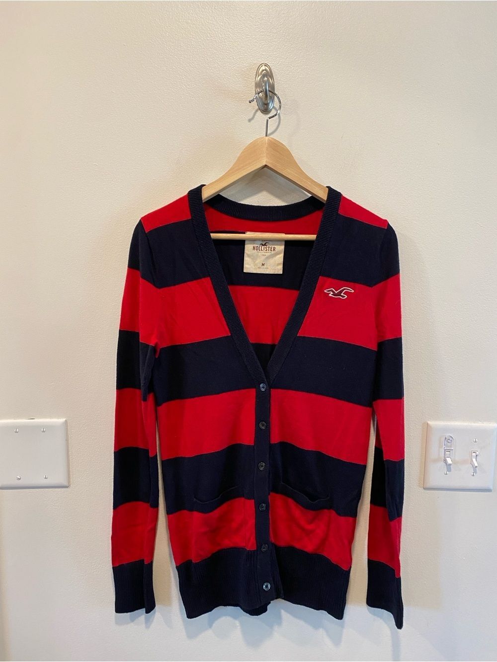 Vintage Y2K Hollister cardigan striped V neck sweater size medium preppy classic
